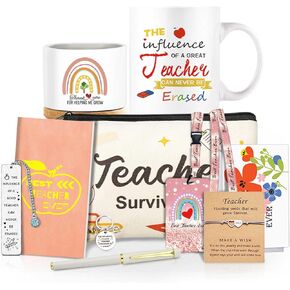 10PCS Teacher Gifts for Women Teacher Appreciation Gifts, Unique Teacher Appreciation Gifts Ideas, Teacher Mug Gift Basket Teacher Must Haves Thank You Gifts for Teachers Plant Pot