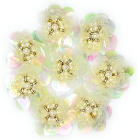 8 Pieces Iridescent White 1 1/2'' Flowers Rhinestones Beading Applique, Crystal Beaded Mix Flower Applique sew on Cloth Patch DIY Garment Accessory Cloth Headband Decor