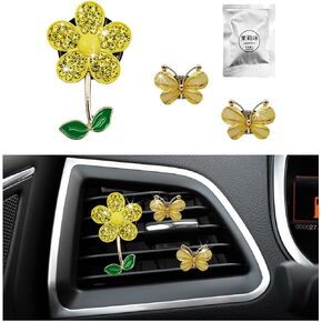 3 PCS Bling Car Air Vent Clips, Rhinestone Daisy Butterfly Air Freshener Outlet Diffuser Clip, Cute Auto Air Conditioning Clip Charm for Women Girls, Decor Car Accessories (Blue)