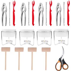 Artcome 21 Pcs Seafood Tools Set includes 4 Crab Forks, 4 Lobster Crab Crackers, 4 Lobster Shellers, 4 Butter Warmers, 4 Lobster Crab Mallets, 1 Seafood Scissor