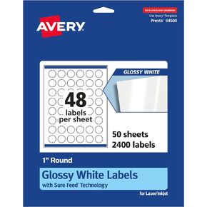 Avery Round Labels with Sure Feed, 1" Diameter, 240 Glossy White Labels (36485)