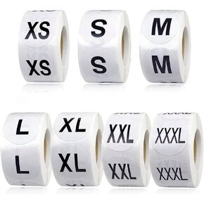 3500 Pcs Clothing Size Stickers, 1 Inch Round Self Adhesive, 7 Sizes XS-S-XXXL for T Shirts (Black)