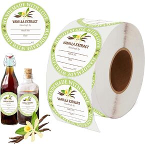 SMARSTICKER Vanilla Extract Labels Round Circle Gloss White Labels Homemade Vanilla Stickers for Handcrafted Vanilla Bottles,Christmas Gift,Kitchen Pantry,Jar,Organization 250pcs (2 INCH, Color1)