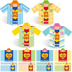 WATINC Father’s Day Shirt Craft kit - 28 Sets DIY Fathers Day Shirts Crafts for Dad with Buttons, Making Happy Father’s Day Greeting Cards from Kids to Father for School Classroom Fun Art Activities