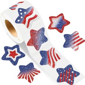 500 Pcs 4th of July Stickers Fourth of July Stickers Patriotic Star Roll Sticker for Kids Party Favor Classroom Decoration Red White Blue Star Stickers
