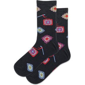 Hot Sox Womens Granny Square Crew Socks