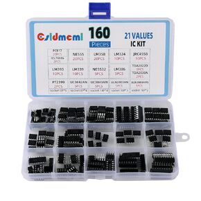 Csldmclm IC Chip Assortment 160 pcs, opamp, oscillator, pwm, PC817, ICL7660s,NE555,LM358LM324,JRC4558,LM393,LM339, NE5532,LM386m, TDA2030A, TDA2822D,PT2399, UC3842, UC3843, ULN2003A,ULN2803A, Sockets