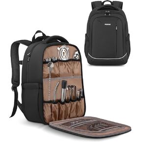 Bartender Bag, Travel Bartending Backpack for Carrying Bar Kit, Portable Bar Bag for Tools Set Storage Cocktail Shaker and Wine Bottle Carrier, Professional Mixology Gift, Black (Bag Only)