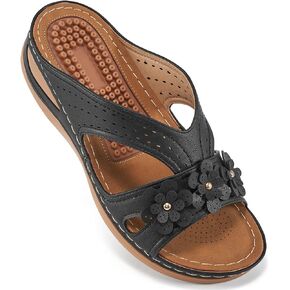 Ecetana Womens Sandals Wedge Slides Dressy Summer Comfortable Sandal Lightweight Casual Flowers Non Slip Platform Shoes