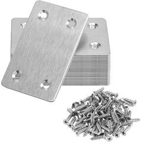 4 x 2 Inch Flat Straight Brace Bracket, Silver Flat Mending Plate Stainless Steel Fixing Corner Brace for Wood Furniture ( 100 x 50 x 2mm, 6 Pcs)