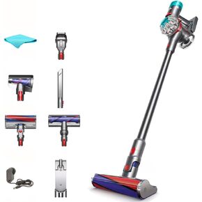 Dyson V8 Absolute Cordless Vacuum | Silver, HEPA Filter, Rotating Brushes, Bagless, Battery Operated, Up to 40 Min Runtime, 2-Year Warranty, with 5AVE Microfiber Cloth