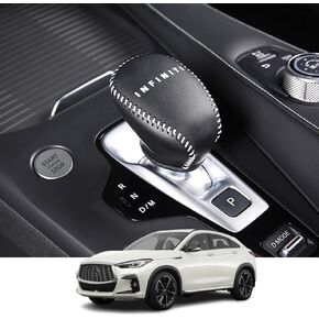 Kakash Custom Interior Accessories for Infiniti QX50 2019 2020 2021 2022 2023 2024 QX55 Leather Automatic Gear Shift Knob Cover,Transimission Boots Shift Lever Leather Sheath(Black Stitches)
