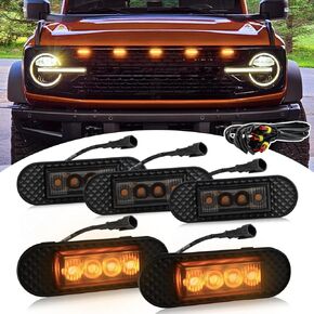 LED 5pcs Front Grille Light Compatible with 2021 2022 2023 Ford Bronco Badlands Wildtrak Everglades Upgrade Grill Lamp Accessories (Smoked)