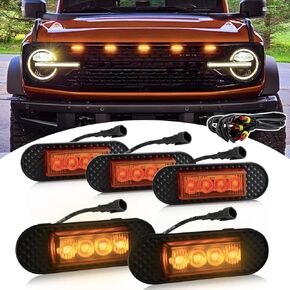 LED 5pcs Front Grille Light Compatible with 2021 2022 2023 Ford Bronco Badlands Wildtrak Everglades Upgrade Grill Lamp Accessories (Smoked)