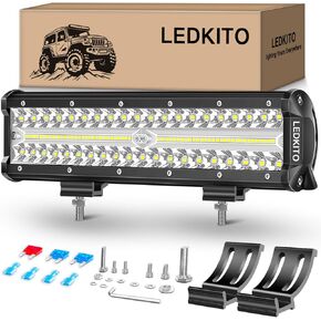12 Inch LED Light Bar and 4PCS 4 Inch LED Pod Lights Off Road Driving Fog Lights Set Triple Row Spot Flood Combo LED Light Bar Cube Light Pods for Je-ep Truck UTV ATV Golf Cart Boat