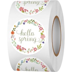 500PCS Hello Spring Label Sticker Roll, 1.5 Inch Round Flower Stickers for Adults Happy Spring Holiday Stickers for Greeting Cards Gift Decorations Party Favor Sealed Envelopes