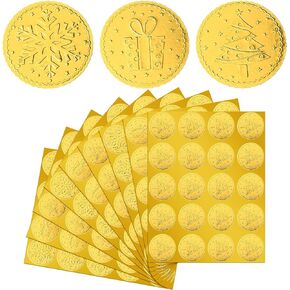 480 Pieces Christmas Foil Stickers Gold Embossed Seal Stickers 1.38 Inch Christmas Stickers for Envelopes Cards Christmas Holiday Presents Decoration (Snowflake, Present Box, Christmas Tree)