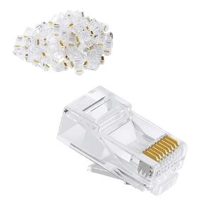 RJ45 Connectors RJ45 Crimp Ends 8P8C UTP Network Plug for CAT5 CAT5E CAT6 Stranded Cable Solid Crystal Head, CAT6 / CAT5e RJ45 Connector, Ethernet Cable Crimp Connectors (50/Pack)