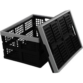 34 Quart Plastic Crates, Collapsible Storage Crates/Stackable Storage Container Basket, 2-Pack
