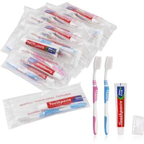 Disposable Toothbrushes with Toothpaste Individually Wrapped, Travel Kit whit Plastic Zip Bag,Toothbrush Head Cover, Bulk Toothbrush for Homeless,Travel,Shelter,Air Bnb,Hotel,Guest Apartment(20)