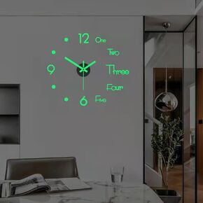 3D DIY Wall Clock, LuminousFramelessSilent Living Room Dining Room Simple 3D Wall Sticker Wall Clock Creative Luminous DIY Acrylic Wall Clock Punch-Free Quartz Clock (15.8IN)