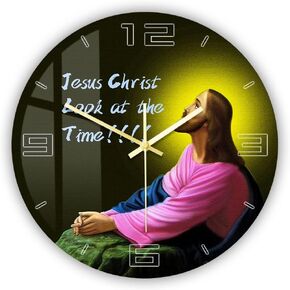 12inch Silent Wall Clock, Jesus Christ Look at The Time Modern Acrylic Print Wall Clock Battery Operated Quartz Religious Watch for Church Cathedral Baptism Christian Home Decor
