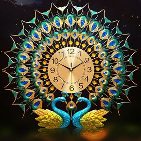 Large Peacock Wall Clock for Living Room Decor 28 inch Metal Design Non-Ticking Silent Modern Art Decorative Wall Clocks for Dining Room Bedroom in Saudi Arabia