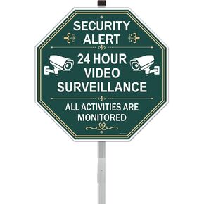 1 Pack Security Alert 24 Hour Video Surveillance All Activities Monitored Signs 10 x 10 Inches With Metal Stakes Private Property Signs Sturdy Aluminum UV Protect Easy to Install Outdoor