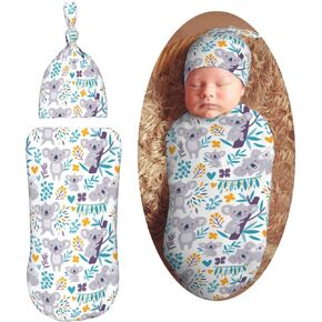 Funny Kangaroo Monkey Newborn Swaddle Blankets Hat Sets Soft Baby Receiving Blanket Swaddle Sack for Baby Shower Infant Boy Girl Gift