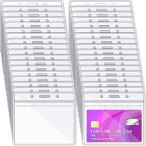 Zonon 150 Pcs ID Card Name Badge Holders Plastic Horizontal Clear Badge Sleeves Transparent PVC ID Card Holders Pouch Office Travel Waterproof(3.35 x 3.94 Inch)