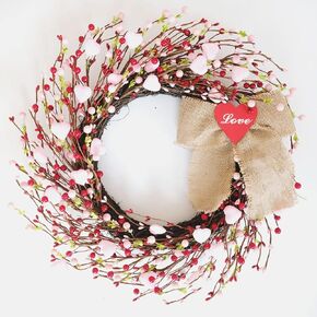 TEMPUS 19" Artificial Valentine's Day Wreath, Pink and Red Heart Berry Wreath for Front Door Wall Party Wedding Decorations, for Girl Friends for Valentine's Day