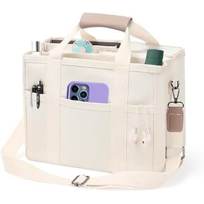 Women Multi-pocket Canvas Tote Bag Large Capacity Shoulder Crossbody Handbag With Compartments