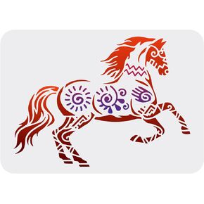 FINGERINSPIRE استنسل حصان للرسم مقاس 11.7x8.3 بوصة استنسل رسم حصان راكض قابل لإعادة الاستخدام نمط جرافيتي هندي تقليدي قالب حصان DIY استنسل حرفي للرسم على خشب الحائط