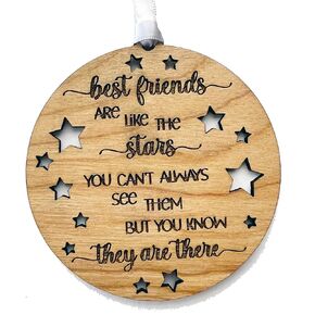 Best Friends Are Like Stars Rustic Wooden Christmas Ornament - Gift for Long Distance Bestie - Missing You Present