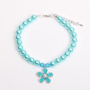Dog Cat Pearls Collar Necklace with Rhinestones Flower Charm Pendant Pet Puppy Jewelry Accessory (Pink, Small)