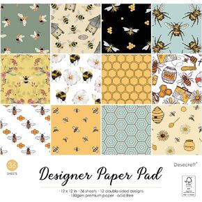 Bee and Beehive 12x12 Paper Pad Pack Scrapbook Cardstock Decorative Paper for Card Making Journaling Planner Origami Scrapbook Paper Scrapbooking Supplies