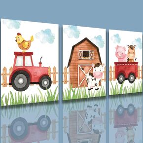 4PCS Watercolor Farm Animals Nursery Decor Cute Animal Wall Art Prints Paintings for Home Bedroom Farmhouse Girls Boys Room Decor Funny Farm Wall Decor Country Themed Gift (8x10 inch，Unframed)