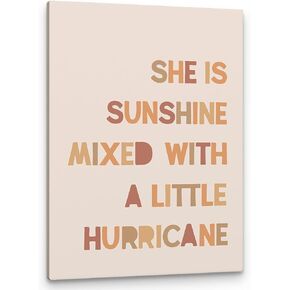 PHAMTE Girls Bedroom Wall Decor,She is Sunshine Mixed with a Little Hurricane Girls Room Wall Art,Sunshine Print Framed Canvas Painting Artwork for Room Bedroom Home Nursery Playroom(11x14 Inch)