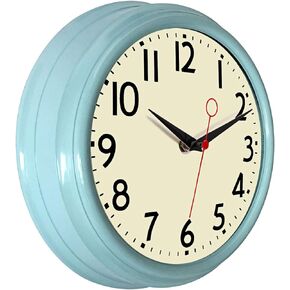 Lumuasky Vintage Wall Clock 9.5 Inch Blue Kitchen 50's Vintage Design Round Silent Non-Ticking Battery Operated Quality Quartz Clock