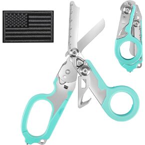 Trauma Shears, Stainless Steel Emergency Response Trauma Scissors Medical Scissors, Outdoor Camping Tools with 1piece Hook and Loop (Red)