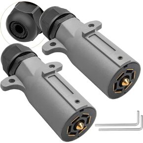 Oyviny RV 7 Pin Trailer Plug with IP68 Waterproof Seal 2PCS, Detachable 7 Way Round RV-Style Trailer Side Connector 7 Point Trailer Wiring Plug