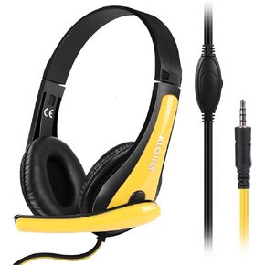 Wired Headphone for PC/Laptop - On-Ear Headphones with Mic, Adjustable Headband - 3.5mm Headphones for Computer/Cell Phones/Home/School (Yellow)