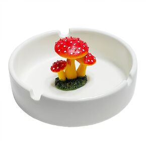 Cute Mushroom Ashtray for Cigarettes Ceramic Ash Tray for Patio Home Office Mushroom Decor Outdoor Indoor Ashtray (Red)