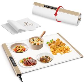 Food Warmers Mat for Adjustable Temperature, 3 Temperature Settings with Safety Lock Electric Warming Tray, Portable Collapsible Silicone Heating Mat, Daily Use at Family Parties and Outdoor Camping