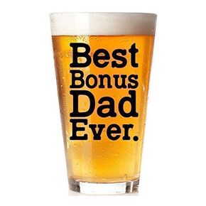 Father's Day Gift - Stepdad Glass - Best Bonus Dad Ever - Present for Step Dad Stepdad Gift - 16oz Pint Tumbler Drinking Cup