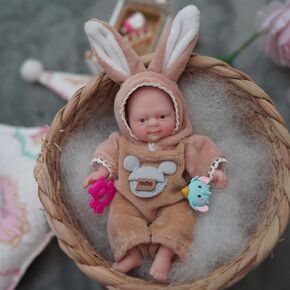 Mire & Mire Reborn Baby Dolls, 4.5 inch Miniature Sleeping Full Silicone Mini Baby Dolls with Feeding Accessory Lifelike Baby Doll Soft Realistic Baby Doll