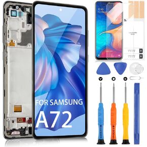 Screen Replacement for Samsung Galaxy A72 A725 LCD Display A72 5G Digitizer SM-A725M A725F A725F/DS Screen LCD Touch Full Assembly Repair Parts Kit (Black with Frame,6.7 inch)