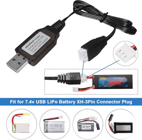 oGoDeal 2 قطعة 2 ثانية 7.4 فولت كابل شاحن USB لبطارية ليبو شحن سريع مع قابس موصل XH-3P لسيارة RC بدون طيار وقارب RC والشاحنات وطائرات الهليكوبتر الرباعية وما إلى ذلك in Kuwait