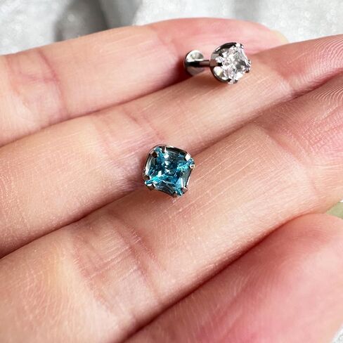Square CZ Conch Piercing Jewelry 16G G23 Titanium Helix Earrings Shinny Blue Clear CZ Cartilage Stud Internally Threaded Labret Lip Piercings Tragus Jewelry in Saudi Arabia