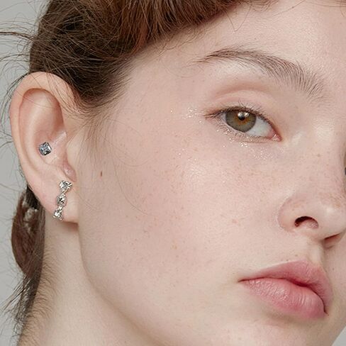 Square CZ Conch Piercing Jewelry 16G G23 Titanium Helix Earrings Shinny Blue Clear CZ Cartilage Stud Internally Threaded Labret Lip Piercings Tragus Jewelry in Saudi Arabia